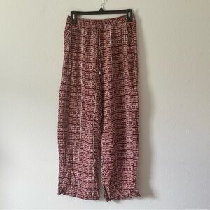 Red Mosaic Pattern Wide Leg Pants Love Wish Tassel Women Drawstring Pockets Boho